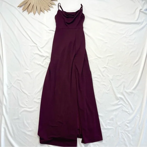 Birdy Grey Ash Crepe Cabernet Drape Cowl Neck Maroon Burgundy Maxi Dress XS - Picture 3 of 8